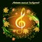 Musical autumn background with a golden treble clef