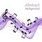 Musical background with notes and treble clef on an abstract purple stave