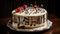 musical birthday cake adorned with cherry,edible musical notes, and a topper resembling a conductor\\\'s baton