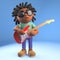 Musical black Afro Caribbean man with dreadlocks playing electric guitar, 3d illustration