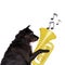 Musical black dog with a tuba in concert