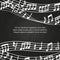 Musical blackboard background design - chalkboard with music notes and waves