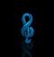 Musical blue note on black background