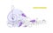 Musical composition. Purple bells. Vector flowers poster. Campanula bells on stem with musical notes