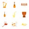 Musical device icons set, flat style