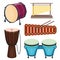 Musical drum wood rhythm music instrument series set of percussion vector illustration