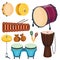 Musical drum wood rhythm music instrument series set of percussion vector illustration