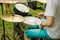 Musical drums cymbals hand with wooden sticks drum