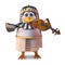 Musical Egyptian pharaoh penguin plays the violin on days off, 3d illustration