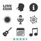 Musical elements icon. Microphone and guitar.