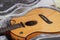 Musical instrument - Closeup fragment Broken acoustic guitar