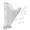 Musical instrument harp on white background. Vector illustration.