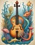 A musical instrument in the underwater world, with the marine creatures, whimsical, harmonious symphony, fantasy art