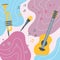 Musical instruments on a colored background in a boho groove style. Pastel colors. Background, poster, print