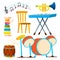 Musical Instruments Drum Keyboard Instrument Trumpet Vector. Illustration