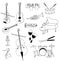 Musical instruments guitar, flute, cello, violin ,saxophone set doodles