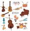 Musical instruments guitar, flute, cello, violin ,saxophone set doodles