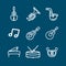 Musical instruments line icon, drums, grand piano, dulcimer, Barbitos, violin