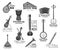 Musical instruments for music concert vector icons