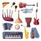 Musical Instruments Set, Cello, Violin, Guitar, Balalaika, Saxophone, Harmonica, Maracas, Piano, Accordion Flat Style