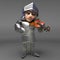 Musical medieval knight in armour plays the violin, 3d illustration