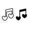 Musical note heart shape line and glyph icon. Love song vector illustration isolated on white. Romantic melody outline