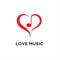 Musical note heart shape. red colour logo design