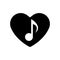 Musical note icon in black heart. Perfect Love symbol. Valentines Day sign isolated. Flat style for graphic and web design, logo.