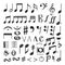 Musical notes sketch collection. Doodle note, music kids ink drawing. Vintage sing and scribble melody sign. Textured