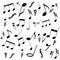 Musical notes, treble clef, vector, on a white background