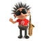 Musical punk rocker with spikey hair goes jazz with a saxophone, 3d illustration