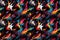 musical rock seamless pattern with bright guitars on multicolored black background