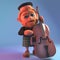 Musical Scotsman in traditional tartan kilt plays the double bass, 3d illustration