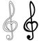 Musical sign treble clef with heart, vector sign of love for music, symbol music fan audiophile