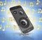 Musical smartphone Mobile phone music app Cellphone and loudspeakers with notes on blue gradient background 3d