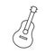 Musical string instrument. Guitar for playing, learning, making music. Vector line icon. Editable stroke.