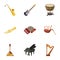 Musical tools icons set, cartoon style
