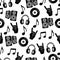 Musical vector background, music accessories seamless pattern