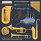 Musical wind brass tube instruments isolated on background. Blow blare studio acoustic shiny musician brass equipment