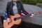 Musician with the American flag playing the guitar