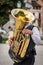 Musician of a Brass Band plays a Tuba in Padua Italy