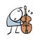 Musician enthusiastically plays jazz on double bass, pulls strings, makes sounds. Vector illustration of enthusiastic