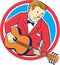 Musician Guitarist Playing Guitar Circle Cartoon