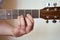 Musician Hand in D Major Chord on Acoustic Guitar
