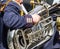 Musician and his bass tuba before concert