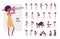 Musician, jazz woman playing musical instruments, character set, pose sequences