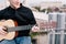 Musician at party celebration on roof