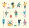 Musician persons in different music duets. Vector characters of singers