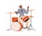 Musician playing at drum kit. African-American drummer performing retro music at percussion instrument. Black man player