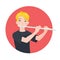 Musician playing flute. Boy flutist is inspired to play a classical musical instrument. Vector.